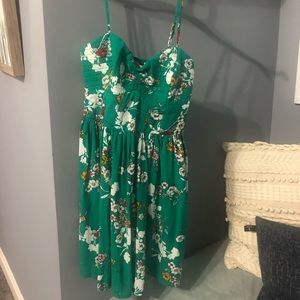 Green floral spaghetti strap sun dress